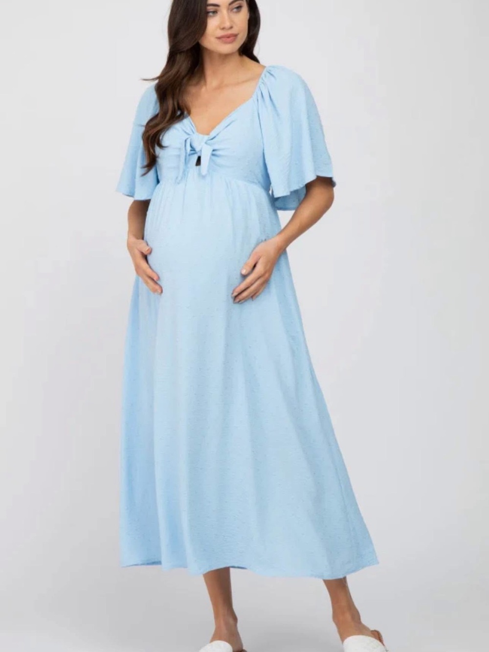 Pinkblush Light Blue Maxi Maternity Dress with Tie Front
